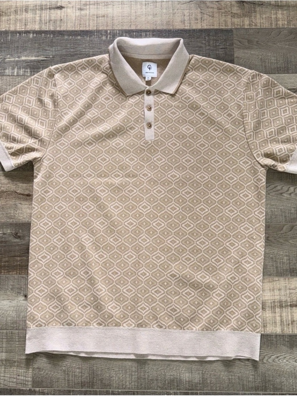 Craft and Flow men’s Beige Patterned Short-Sleeve Polo XL